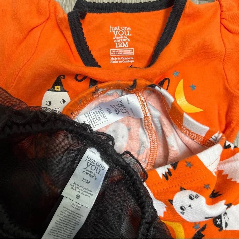 CARTERS 3PC HALLOWEEN LONG SLEEVE PAJAMAS WITH TUTU 12MO